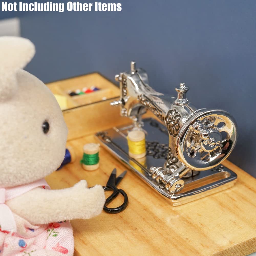 Amazon | 1/12 ミニチュア ミシン (銀) ドールハウス 裁縫 小物 | 家具