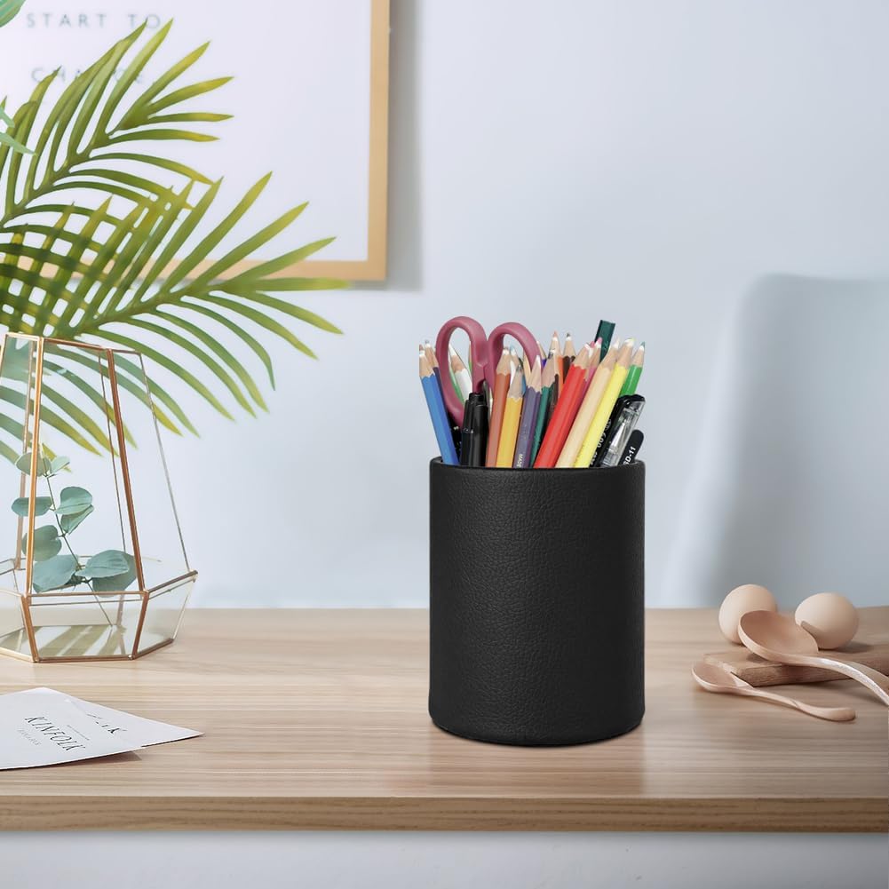 PU Leather Pen Holder Desk 3.94-inch Tall Pencil Cup Organizer image 3