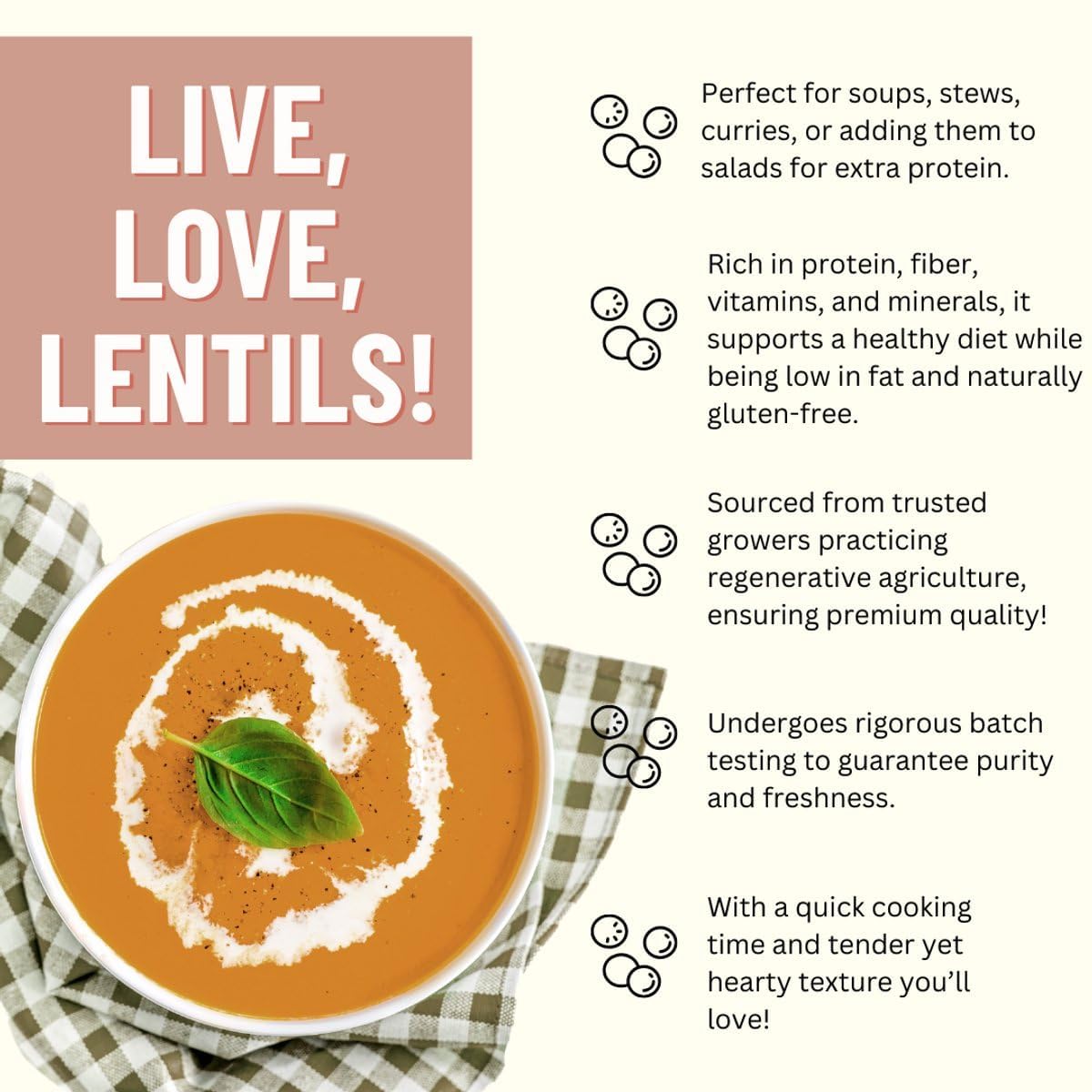 Red Lentils Lenticchie Rosse Decorticate Spezzate 3 x 5 kg - 100% Naturali & Vegetali | Ricche di Proteine & Fibre | Ideali per Zuppe, Curry, Stufati & Insalate | Scorta per Famiglie mit Kajal Sticker