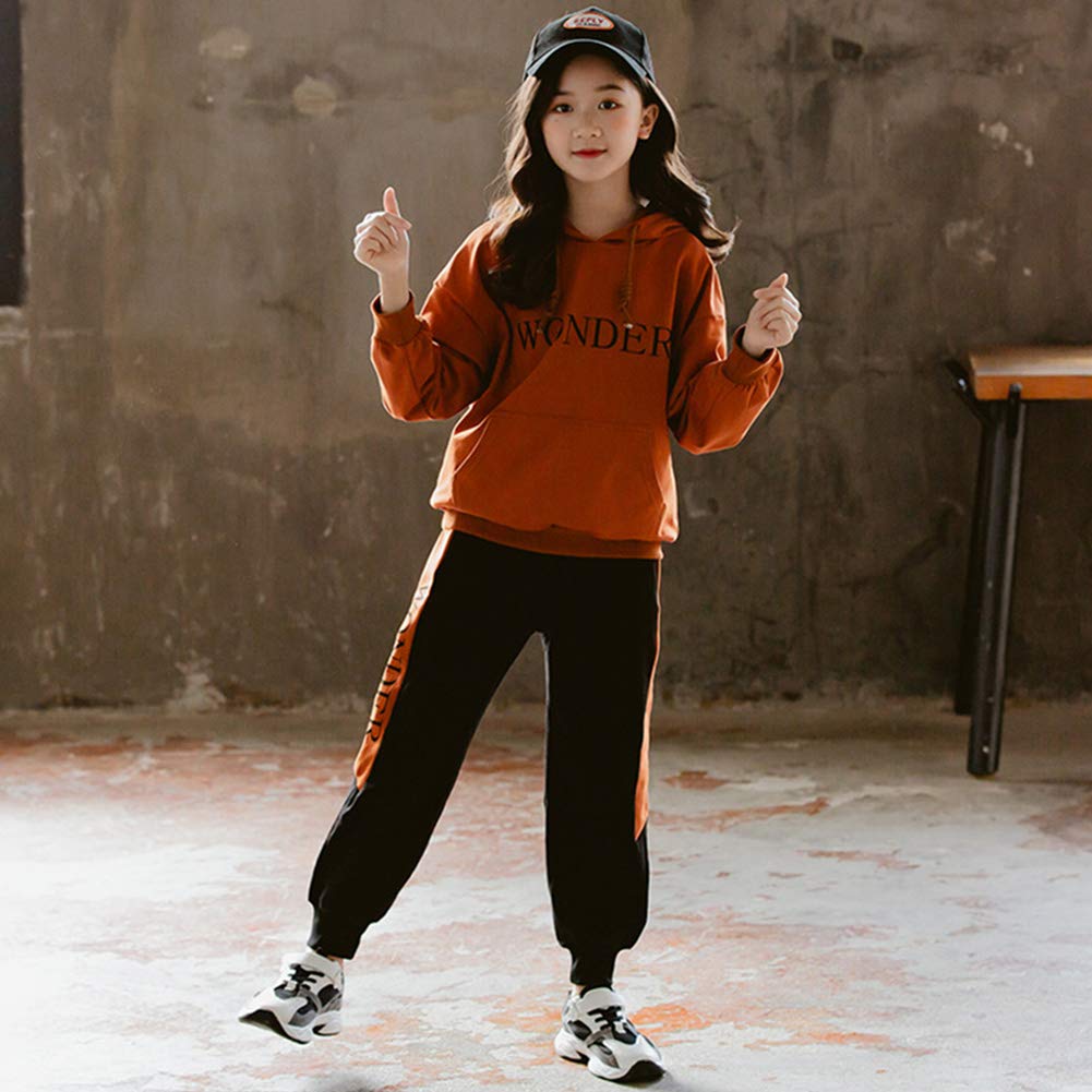 Chándal infantil para niña, chándal de 2 piezas, conjunto de ropa para el tiempo libre (sudadera + pantalones de sudadera) primavera y otoño, marrón, 116 cm