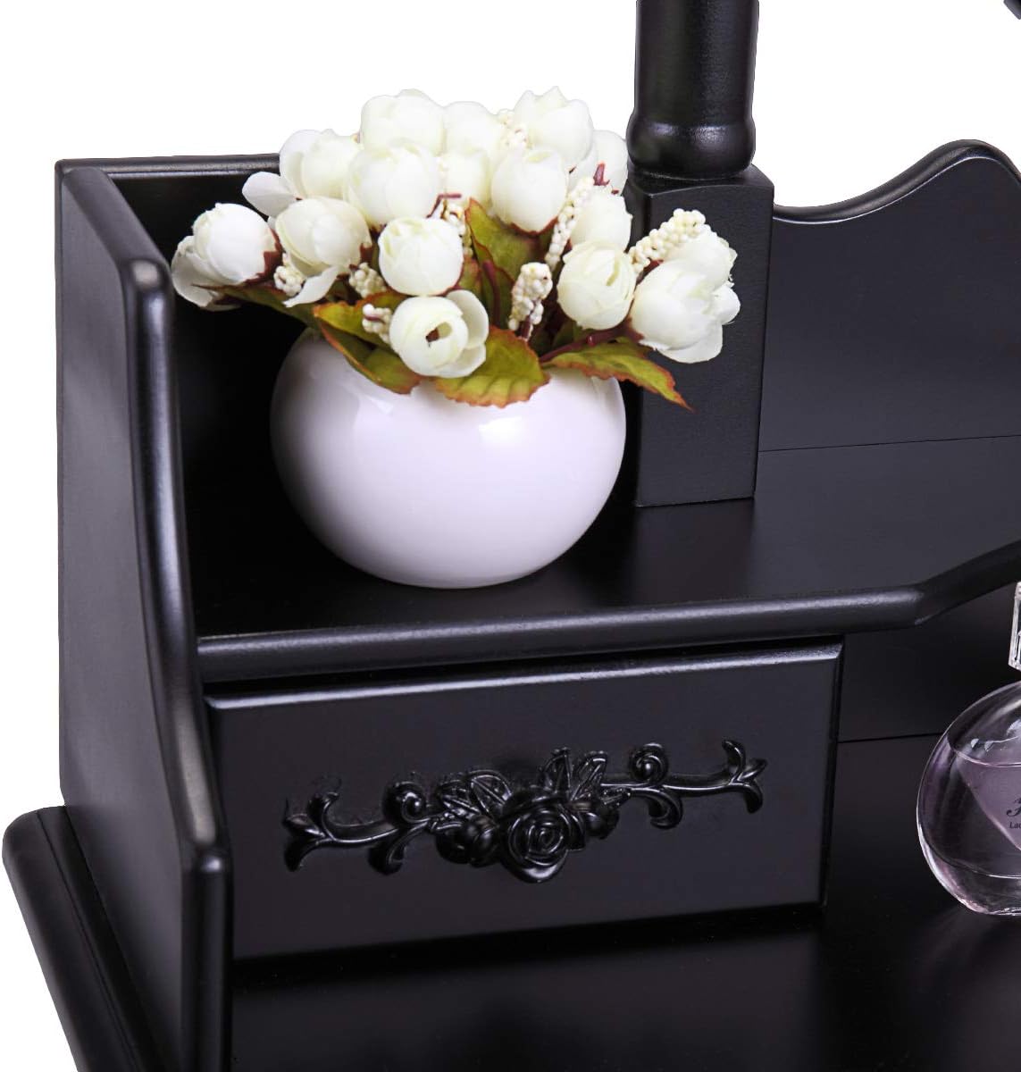 Sandinrayli Makeup Dressing Table White Vanity Set w/Stool and Oval Mirror 4 Drawers (Black)