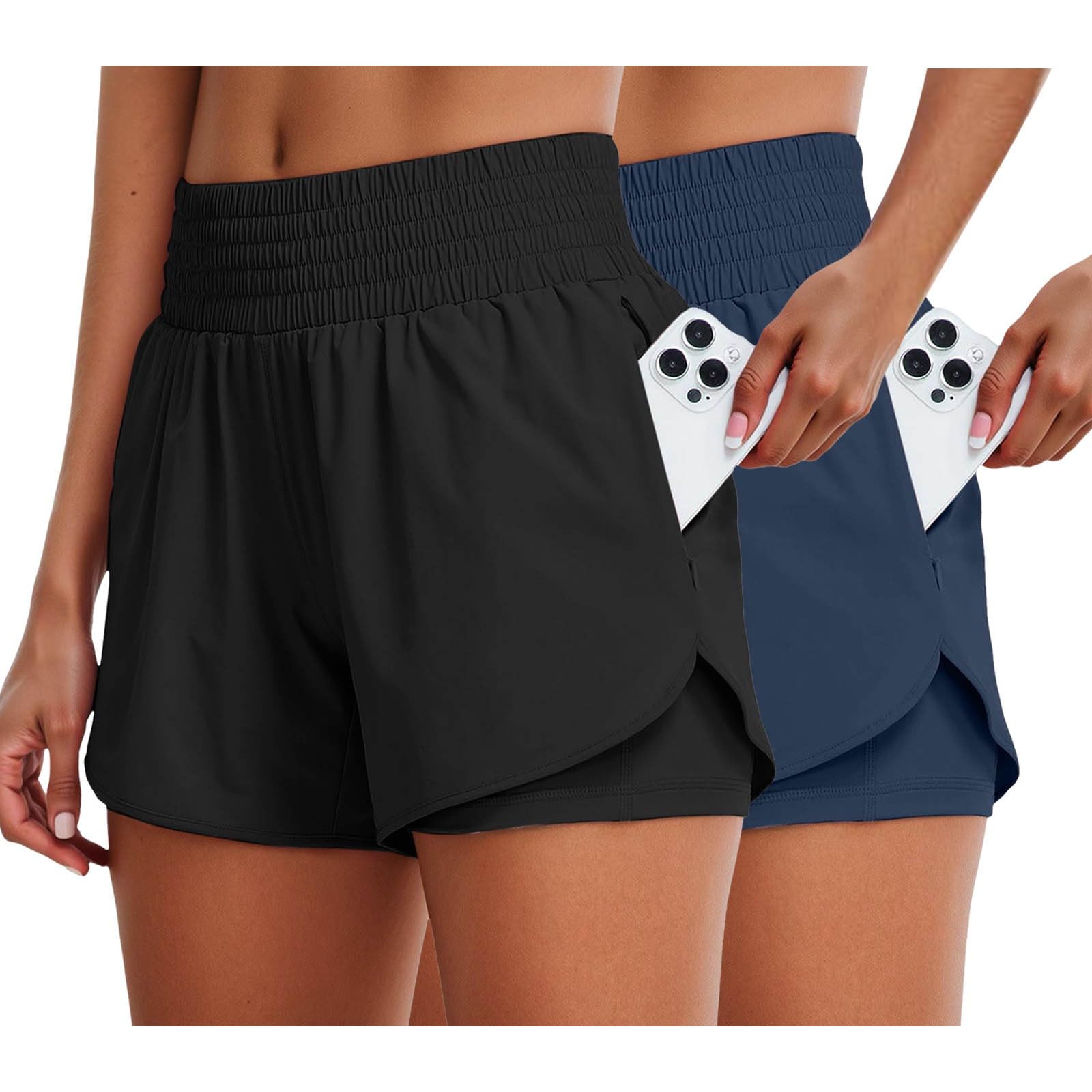 WWricotta Pantalones Cortos Yoga Cintura Alta con Forro, Transpirables Secado rápido para Gimnasio y Uso General, Mujer, Tejido elástico, cómodos funcionales, Bolsillo