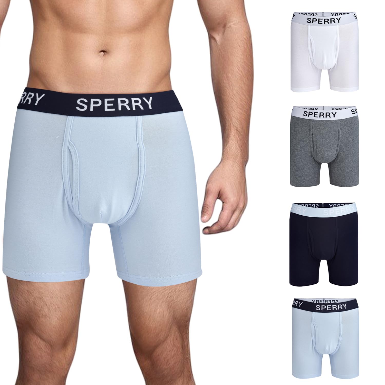 Sperry 4-Pack Mens Premium Cotton Stretch Boxer Briefs – Everyday Comfort Cotton Mens Boxer Briefs with Fly Pouch & 5” Inseam
