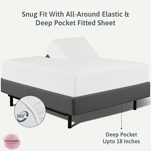 Miniatura 4 de MyGiza Sheets Juego de sábanas tamaño King de 4 piezas con división superior para cama ajustable, 100% algodón Giza, perfecto para camas de números