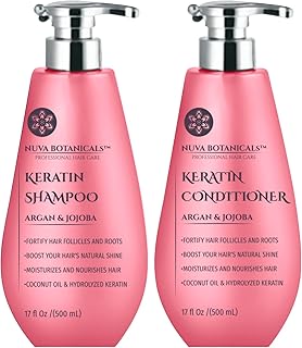 Keratin Shampoo and Conditioner Set - Keratin Hair Treatment with Argan Oil Anti Frizz Shampoo and Conditioner - Keratin Complex Shampoo and Conditioner with Coconut Oil - Sulfate Free Shampoo (17oz)