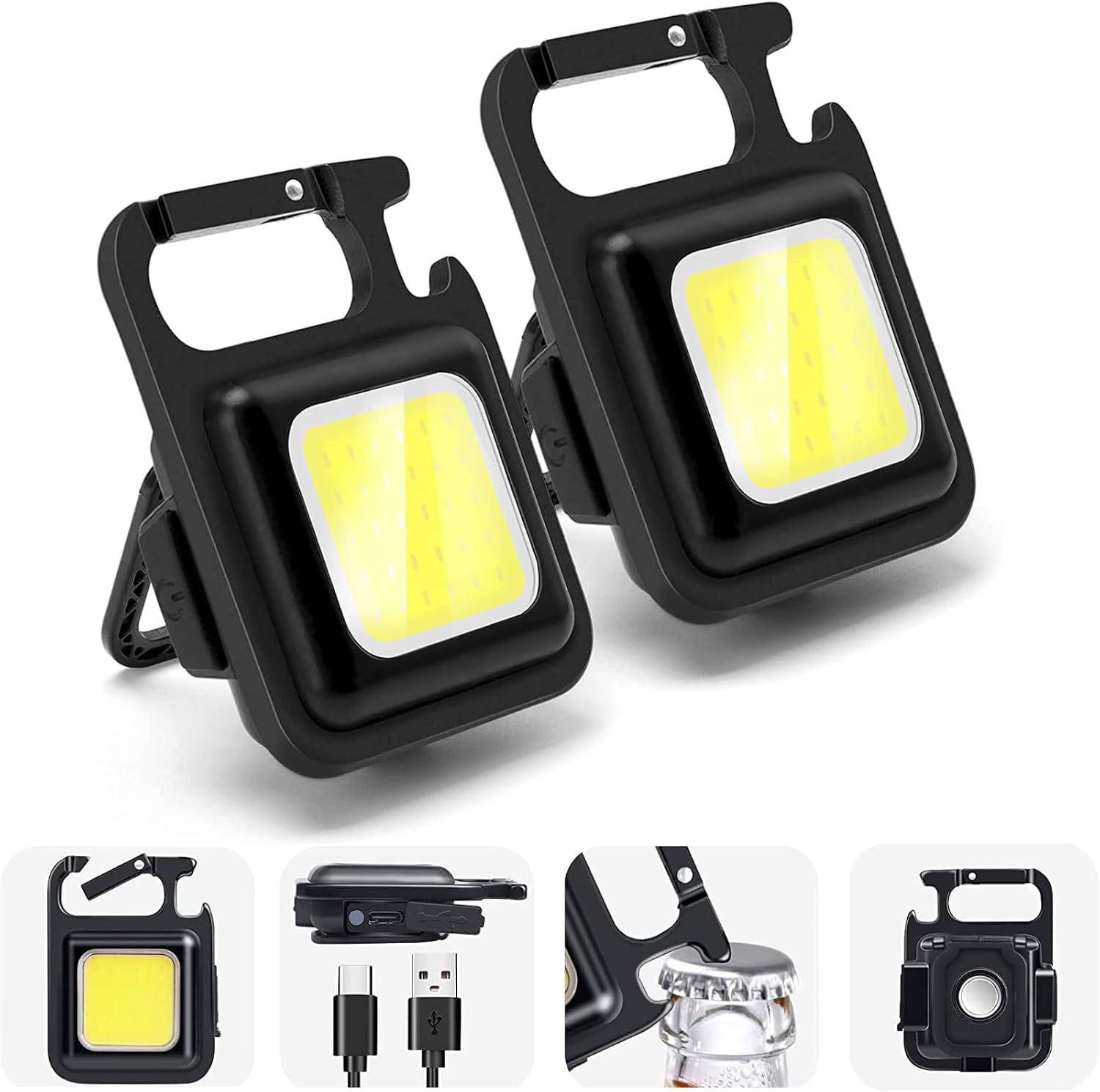 COB Keychain Work Light, 2 Pack Small Flashlights 4 Light Modes
