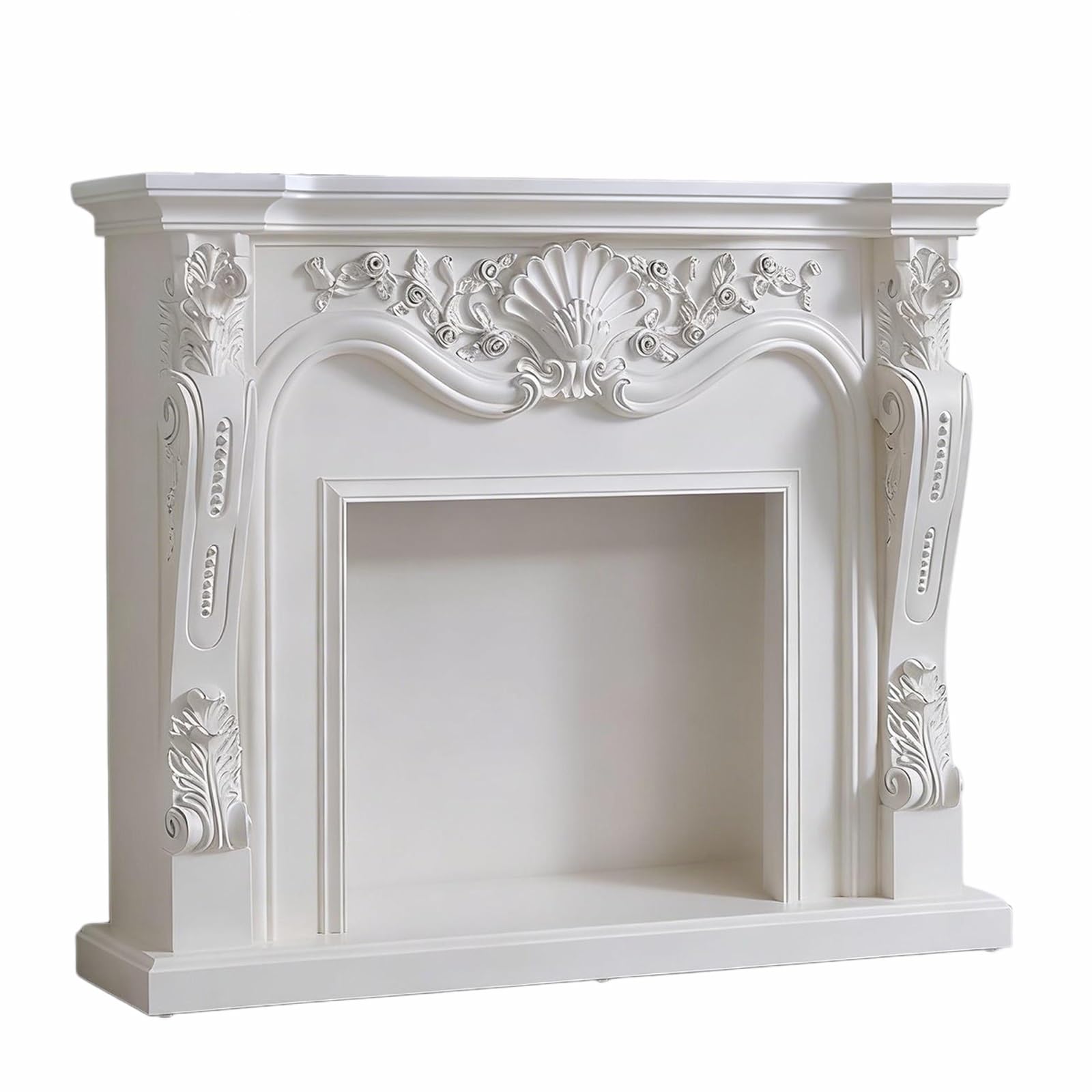 Mantels Surrounds White European Style Fireplace Mantel Ornate Freestanding Surround Decorated Frame