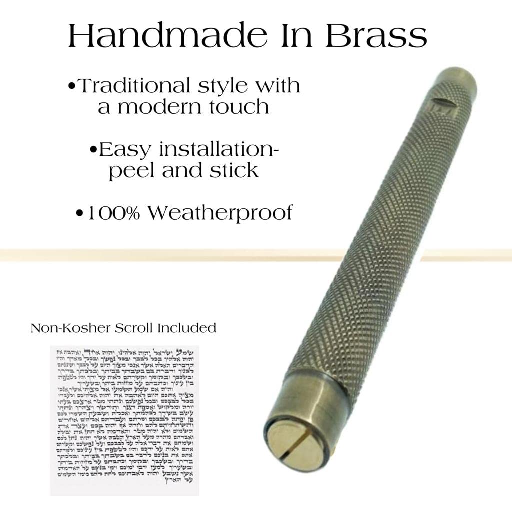 Brass Mezuzah Case with Scroll for Door Wetherproof mezzuza Cover Full Protection for Scroll Easy Installatioon Home Blessing and Protection (Bronze/Knurling, 7 Inches)