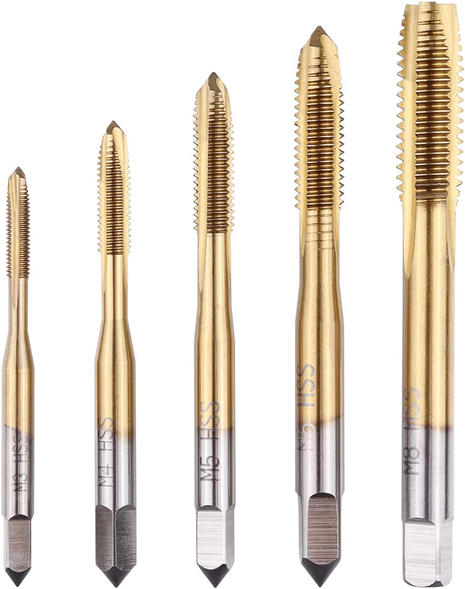Wolfride 5PCS Spiral Point Tap Set Metric Taps Standard Thread Taps Set M3 M4 M5 M6 M8