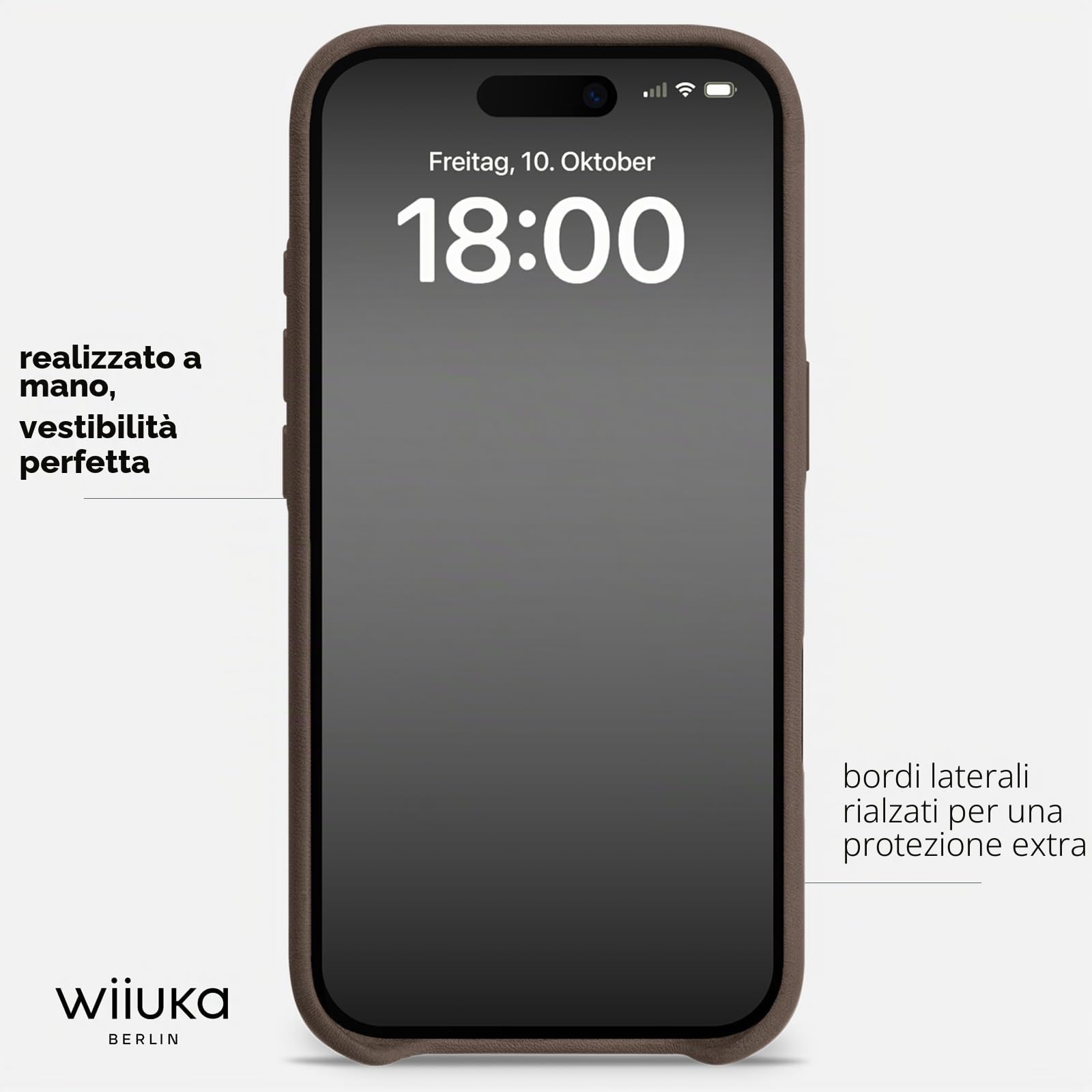 WIIUKA Custodia per iPhone 17 Pro Max, pelle dalla Germania, custodia in pelle extra sottile, custodia premium per smartphone, Case, Qi, skiin, marrone vintage