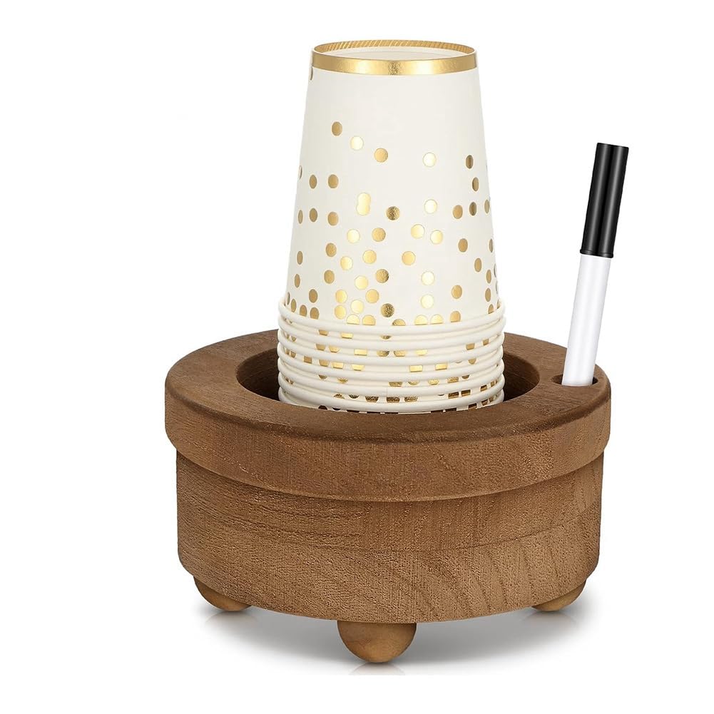 CTRLZS Brown Cup Holder Dispenser Wooden with Marker Slot Cup Holder Disposable Mug Dispenser for Party Decoration Bathroom