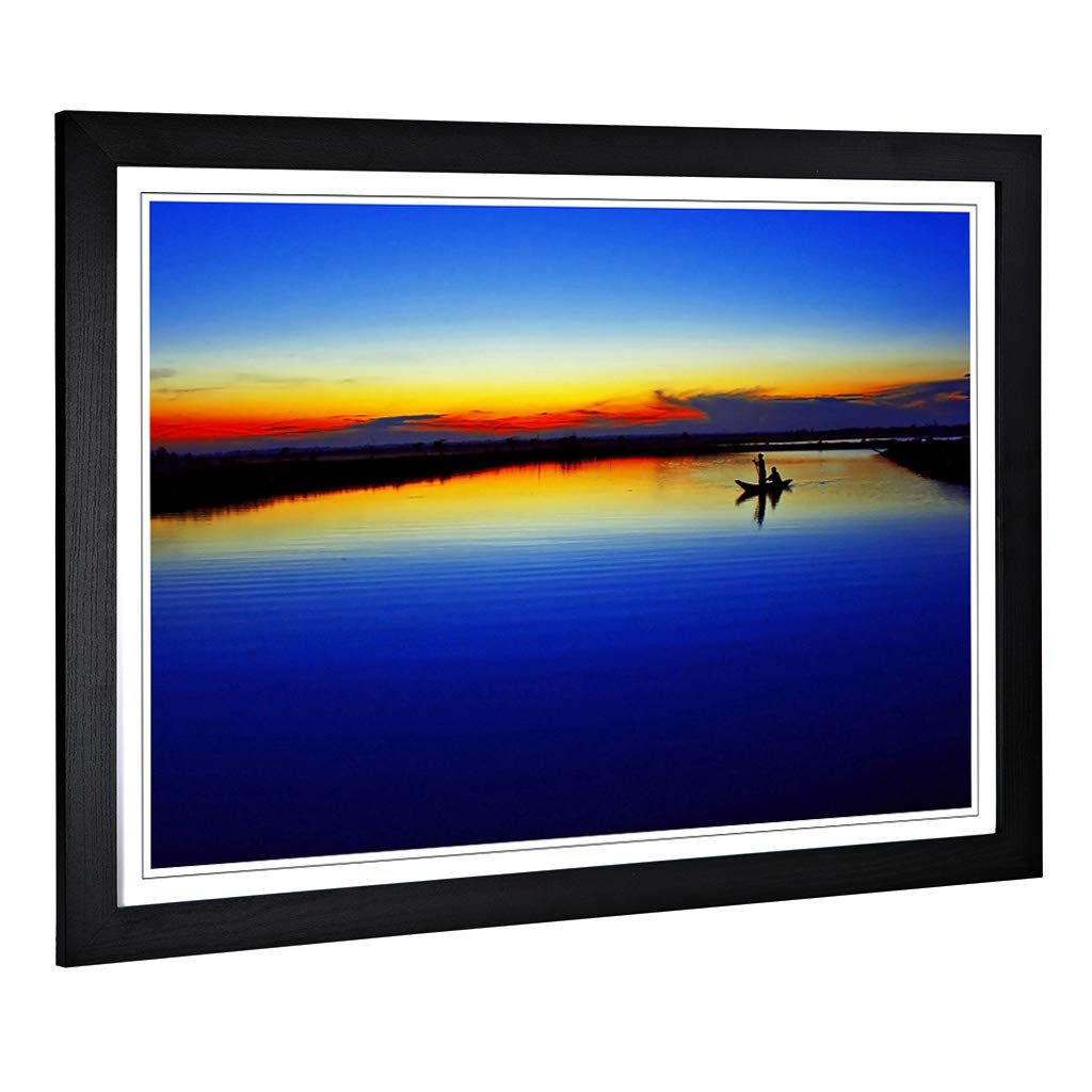 Big Box Art Framed Print of Landscape Silent Sunrise Lake (1) Design | Wall Art Picture | Home Decor for Kitchen, Living Room, Bedroom, Hallway, Black, A2 / 24.5x18 Inch / 62x45cm