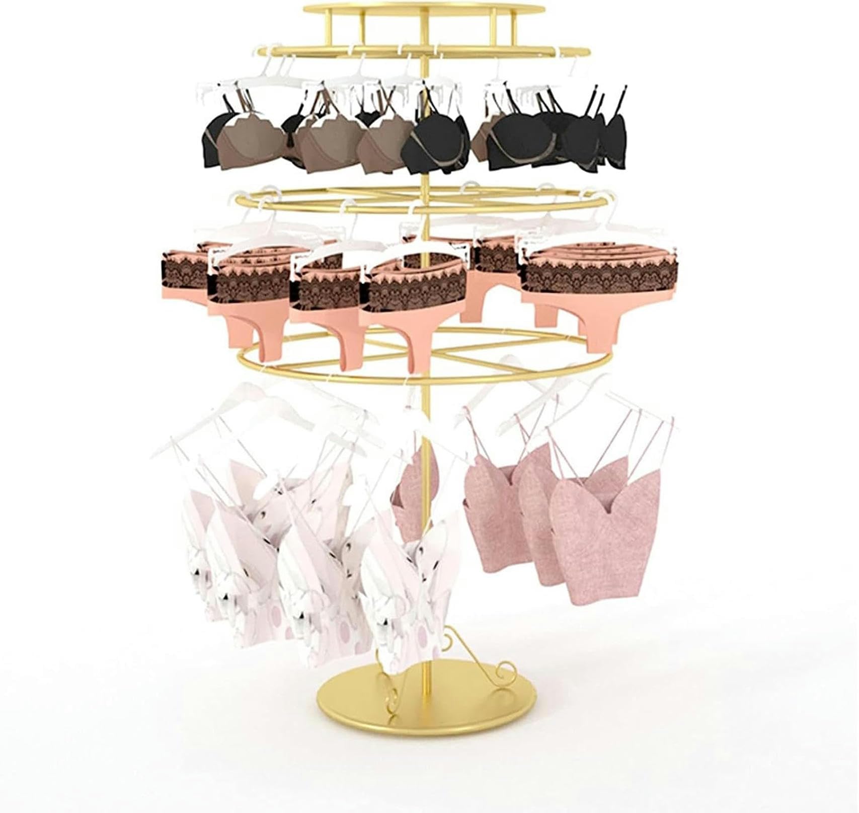 Présentoir rotatif de lingerie avec 3 niveaux de suspension