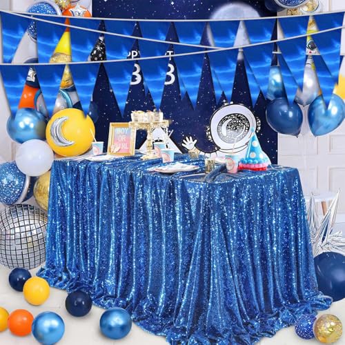 Image of 40M /130FT Blue Triangle Pennant Banner Flag Metallic Fabric Bunting Garland for Christmas Graduation Wedding Engagement Anniversary Bachelorette Birthday Bridal Shower Valentines Hen Party Supplies