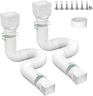 Rain Gutter Downspout Extensions, Downspout Extender for Rainwater Drainage Flexible, Extendable 58"+66" Down Spout Drain Extension Pipes (2 Pack, White)