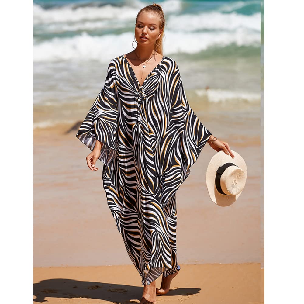 Maxi Lungo Beach Caftano Donna Oversize Abito da Spiaggia Copricostumi Pareos Boho Kimono Costume da Bagno Cover Up