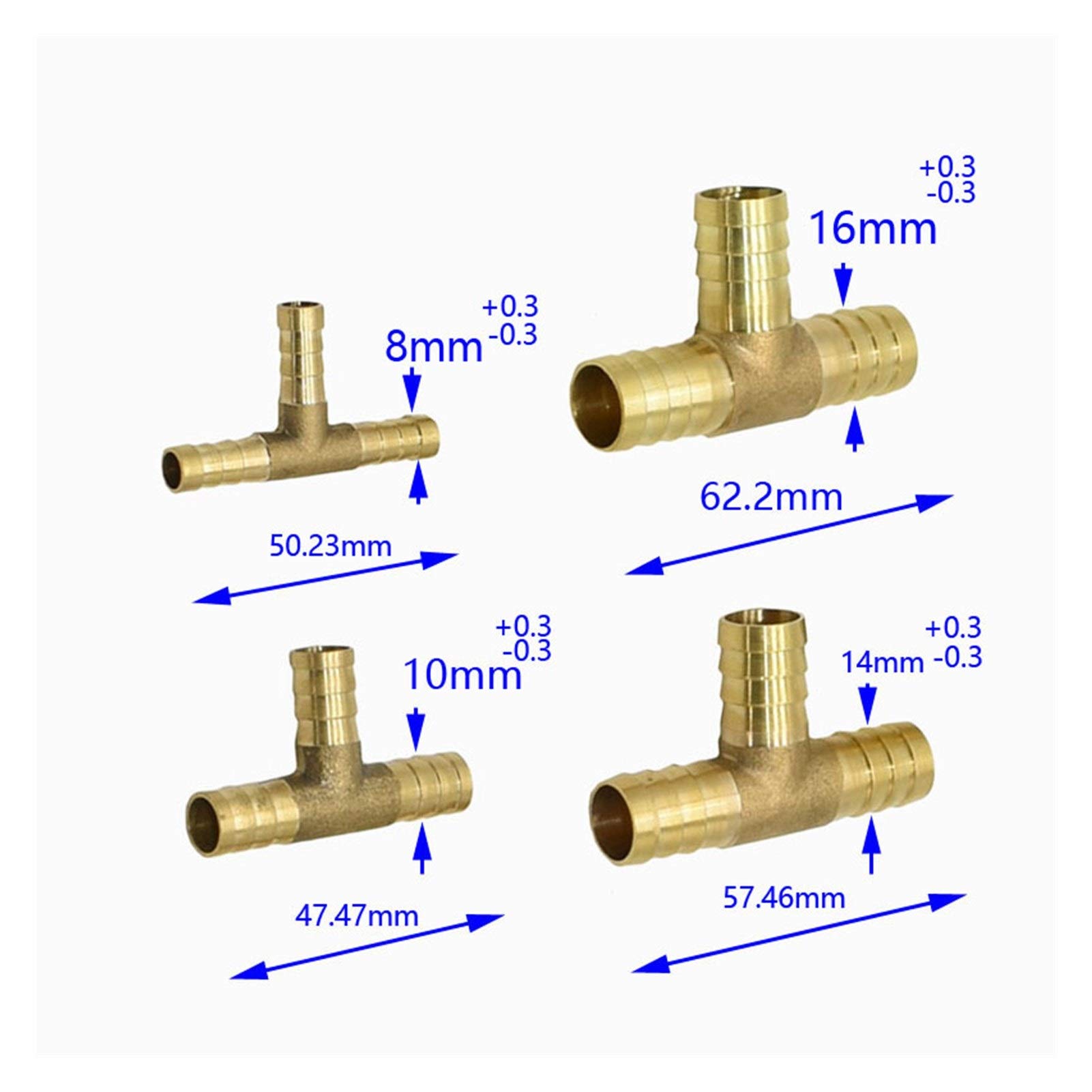 Manguera de jardín Conexión rápida En forma de T 8 mm 10 mm 14 mm 16 mm Latón Barb conector en forma de T separador de agua del aire Tubería de gas Tubería rápida Conector Instalación de tuberías 50Pc