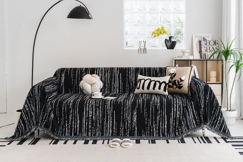 Dzianinowy koc narzuta na sofę z frędzlami, przytulny design w jednolitym kolorze, do wystroju domu, idealny na kanapę i fotel