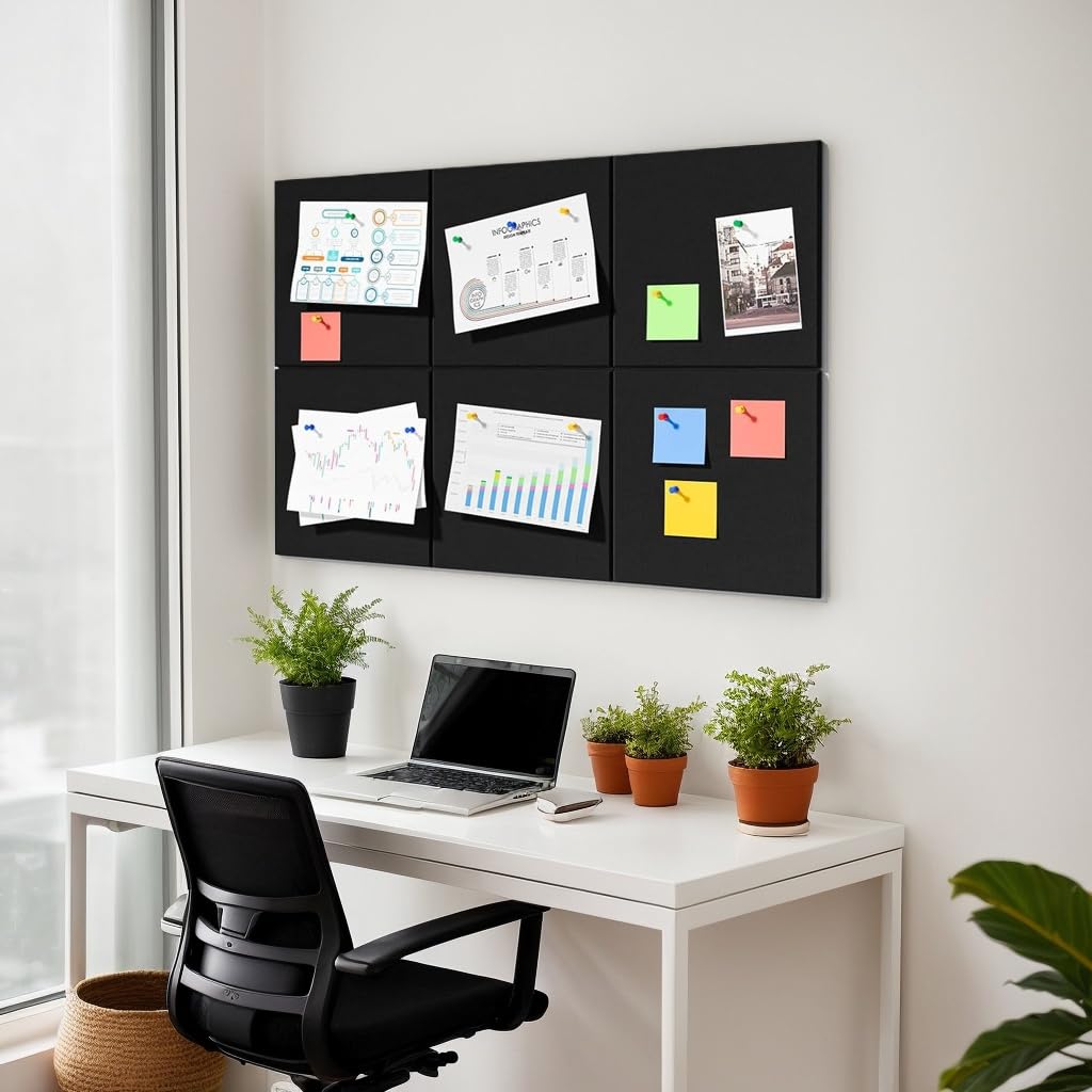 Kongming 6 piezas Corcho Pared autoadhesivo con 40 Bichos, 9 mm de grosor Tablero de Corcho para Fotos, 30 * 30cm Paneles decorativos para Pared Hogar Oficinas Escuela (blanco)
