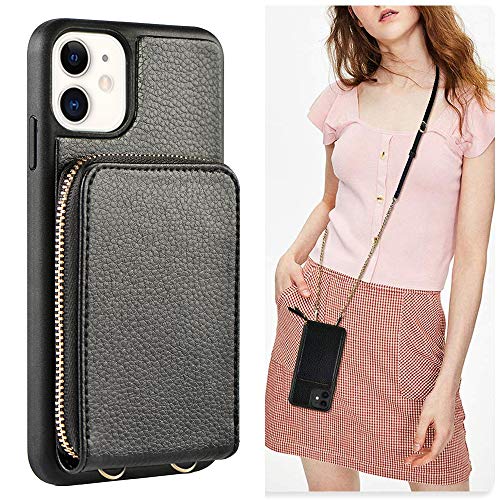 JLFCH iPhone 11 Wallet Case, iPhone 11 Crossbody Case with Zipper Credit Card