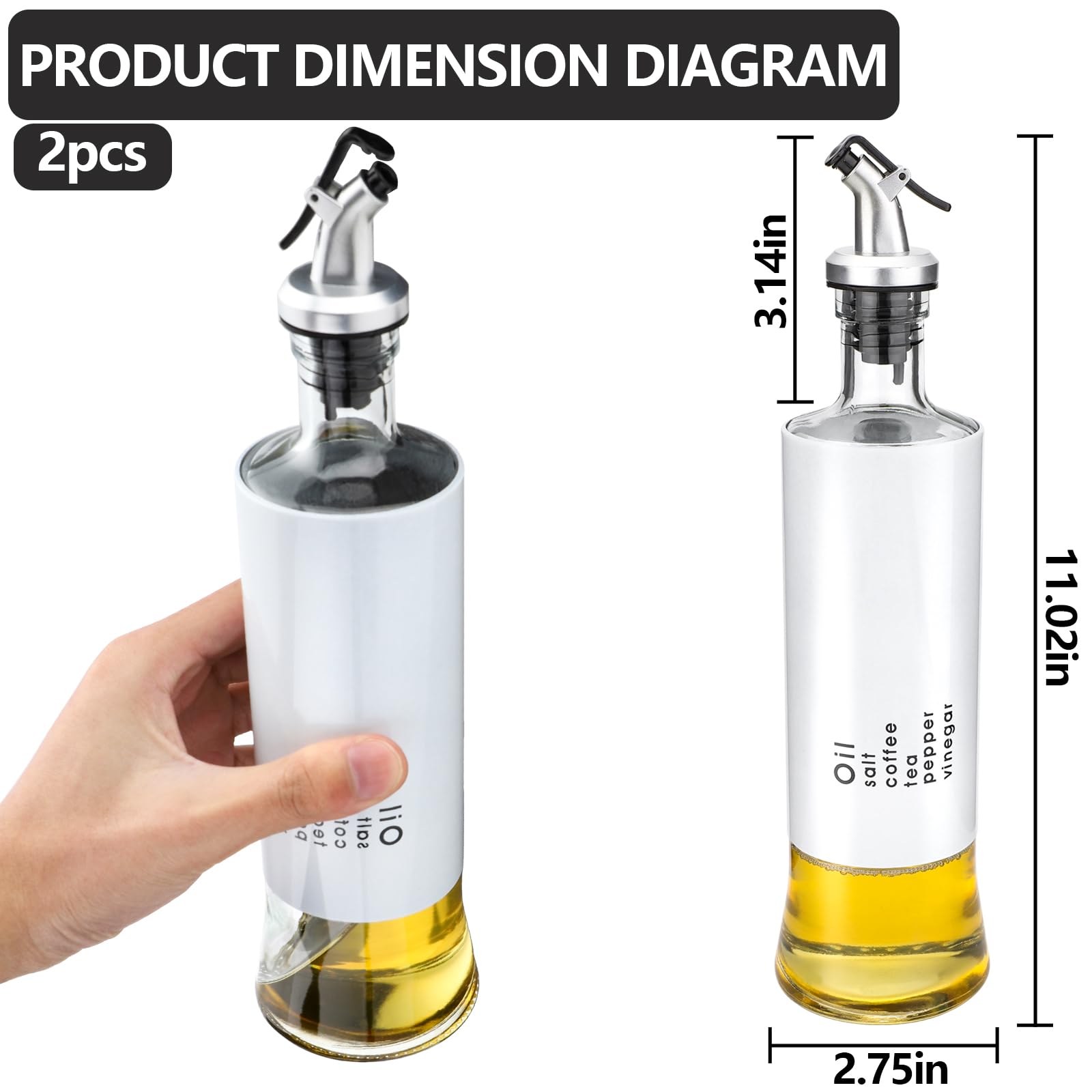 Set di 2 dispenser per olio d'oliva e aceto, in vetro, da 500 ml, per cucina (set da 2 bianco)