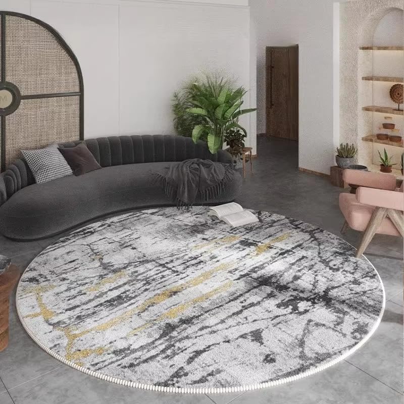 Tapis rond chambre déco salon scandinave tapis de sol à poils courts 190cm