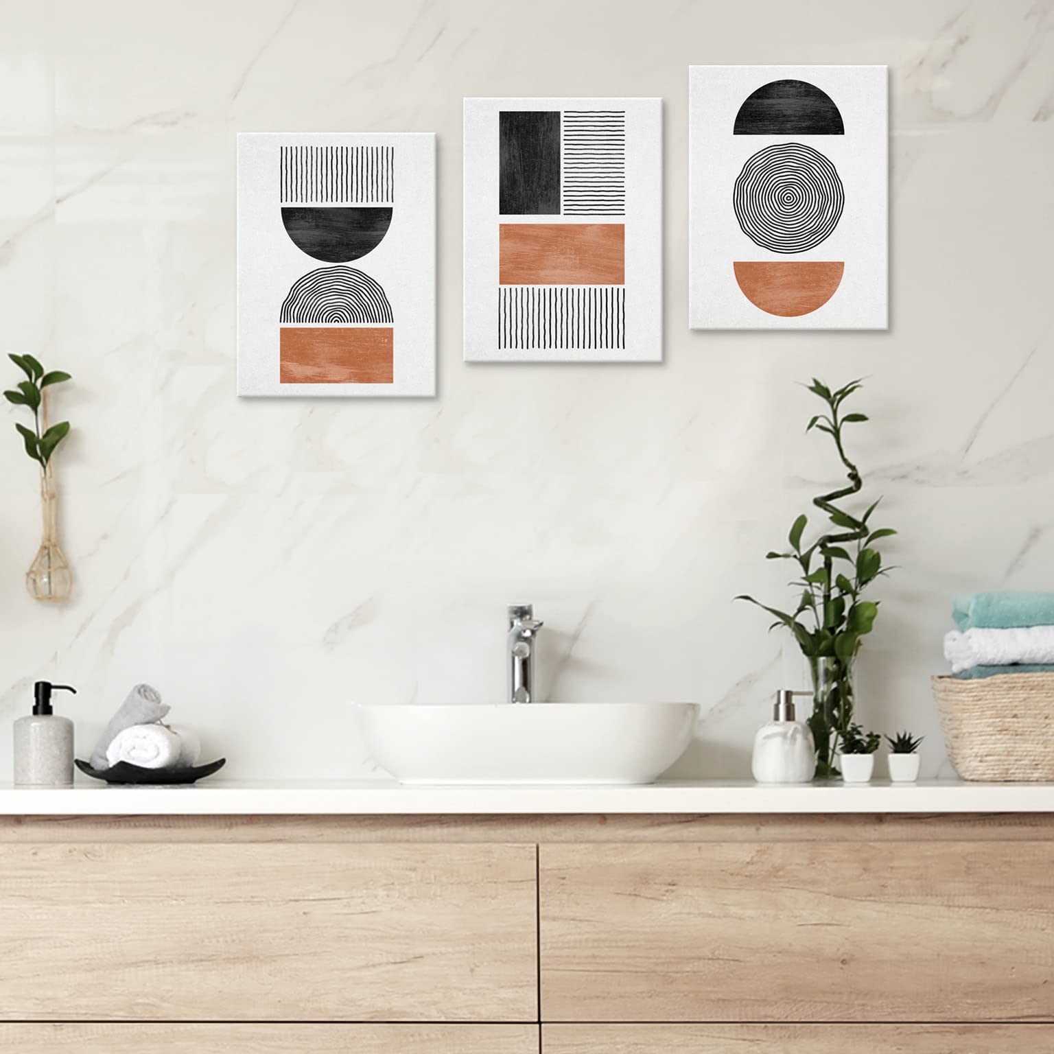 arteWOODS Wall Art Canvas Set Mid Century Boho Pictures Modern Geometric Wall Decor Minimalist Black Brown Bohemian Abstract Painting Artwork for Living Room Bedroom Office 12"x16"x3