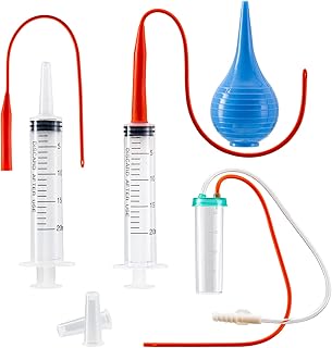 Newborn Puppy Kitten Small Animal Sterile Mucus Extractor Suction Catheter, Animal Kid Puppy Kitten Tube Feeding Kit 8 FR Red Feeding Tubes with 20ml Syringes and Bulb Aspirator