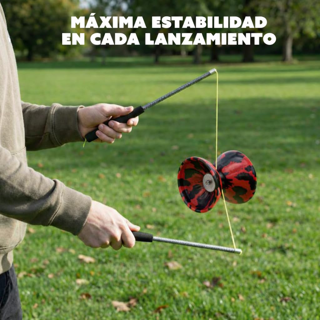 Diábolo Profesional Triple Rodamiento, Diabolo de Malabares con Palos de Fibra de Carbono, Cuerda y Bolsa de Transporte, Estable y Resistente para Principiantes y Adultos (Rojo y Negro)
