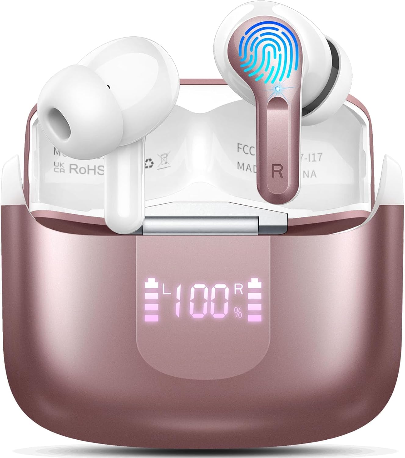 Ordtop Kabellose Kopfhörer Bluetooth 5.4, Hi-Fi Stereo Bass in Ear Ohrhörer | 4 ENC Noise Cancelling Mic, 56Std Spielzeit Wireless Earbud, Klare Anrufe, IP-X7 Wasserdicht Headphones Sport für Android iOS