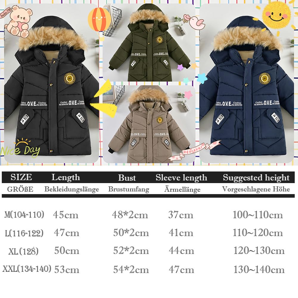 linboo Giacca invernale da ragazzo Cappotto invernale caldo con cappuccio Giacca ispessita per bambini Blouson antivento parka con cappuccio