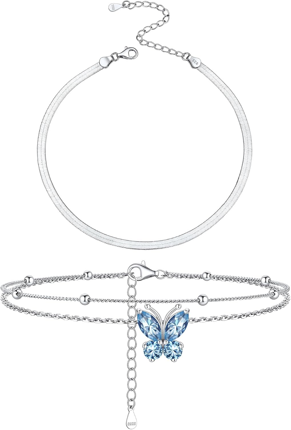 ChicSilver 925 Sterling Silver Anklet Jewelry Set for Women, Simple Dainty Ankle Bracelet for Beach Party(with Gift Box)
