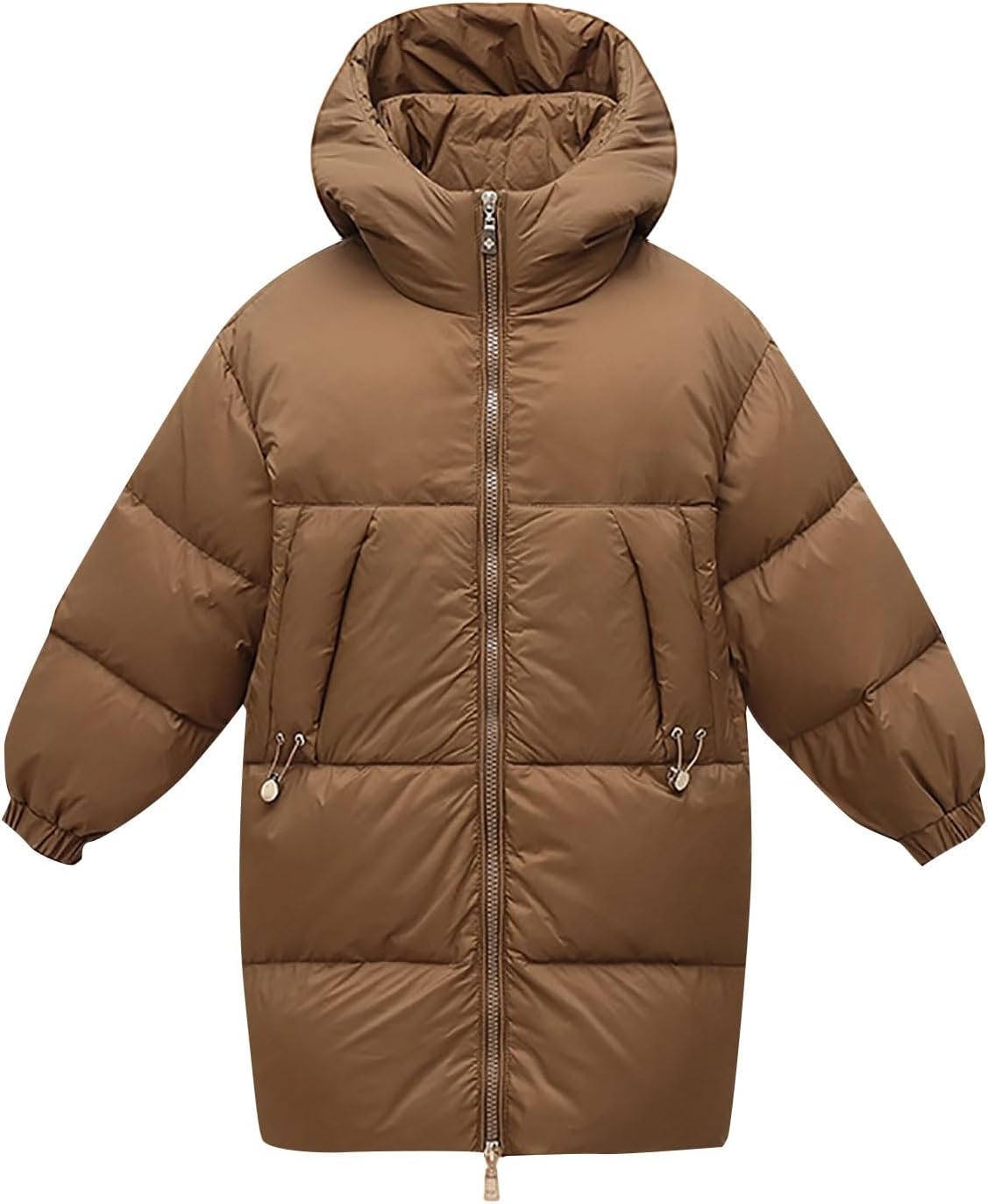 Teen Boys Girls Hooded Long Down Coat Windproof Warm Zipper Padded Lightweight Puffer Jacket for Cold Outdoor Thickened Coats
