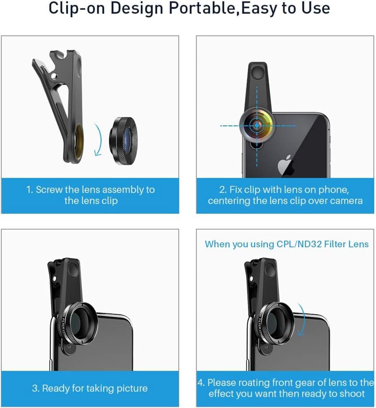 Objectif Smartphone 2-en-1 : Macro 12.5X Et Grand Angle 0.45X 140° - Compatible Avec La Plupart Des Téléphones - 5