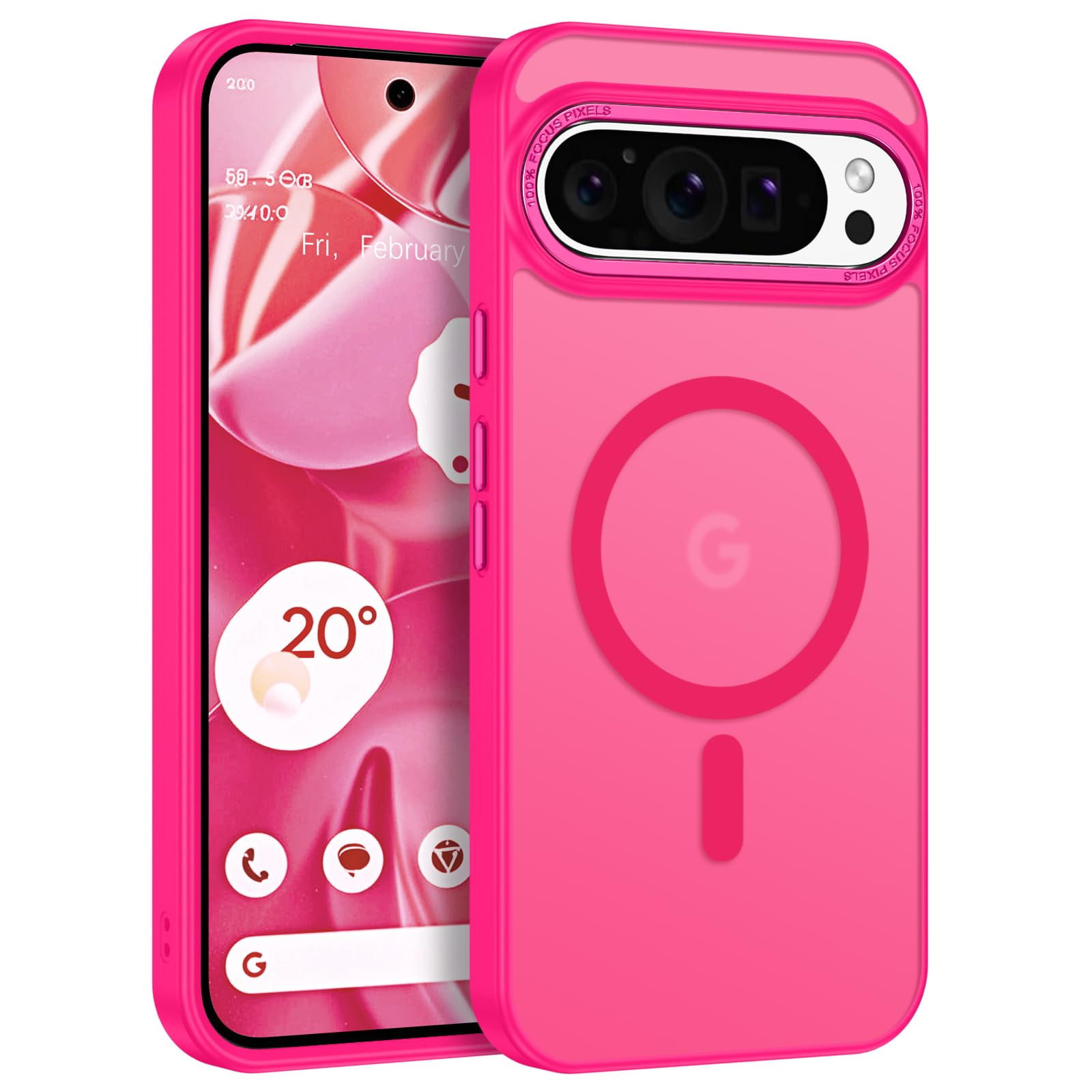BENTOBEN Magnetic for Google Pixel 9 Pro XL Case, Pixel 9ProXL Phone Case Compatible with MagSafe, Translucent Matte Slim Shockproof Protective Magnetic Cover for Google 9 ProXL 6.8 inch, Hot Pink