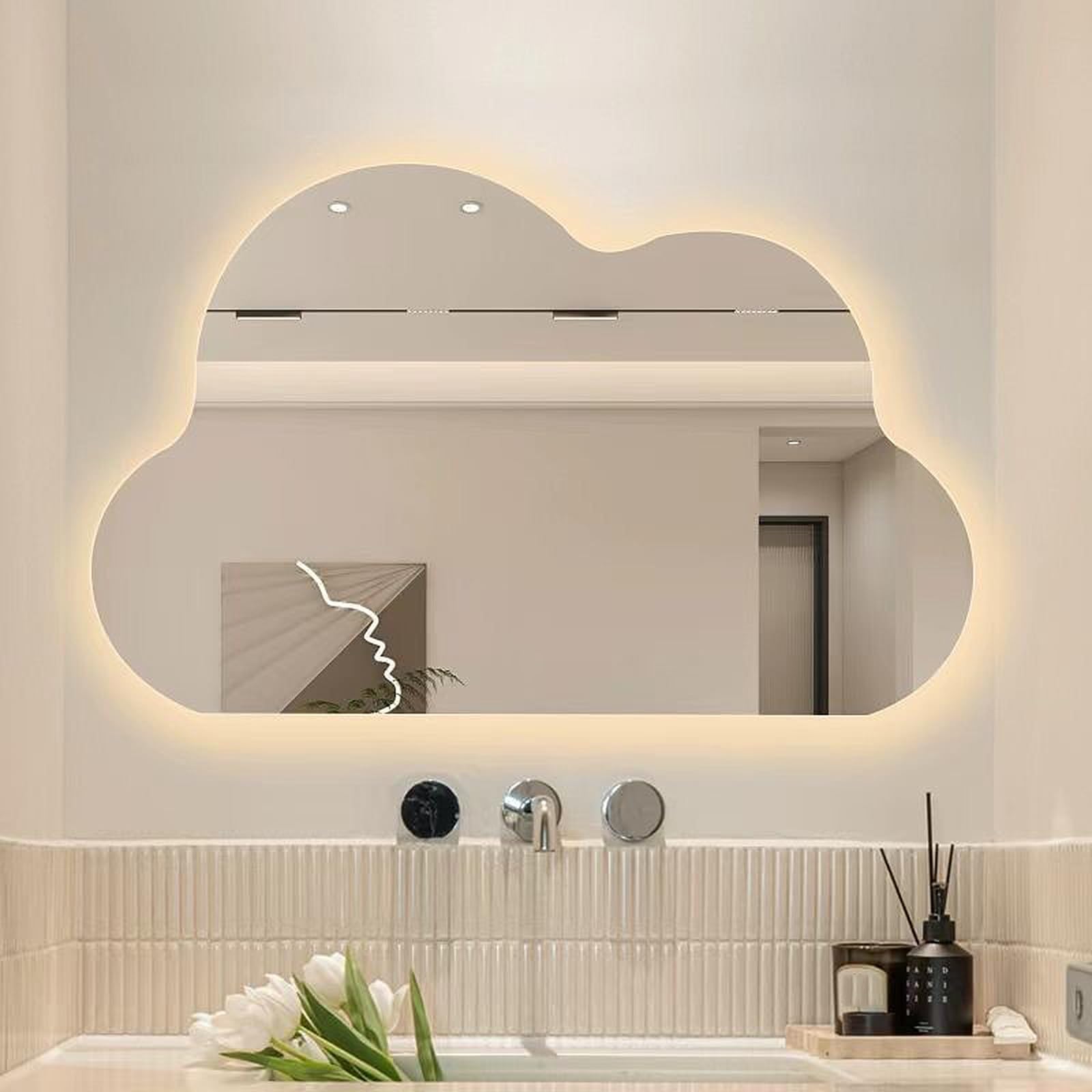 Miroir de Salle de Bain LED Cloud 90x70cm Rétroéclairé Anti-buée