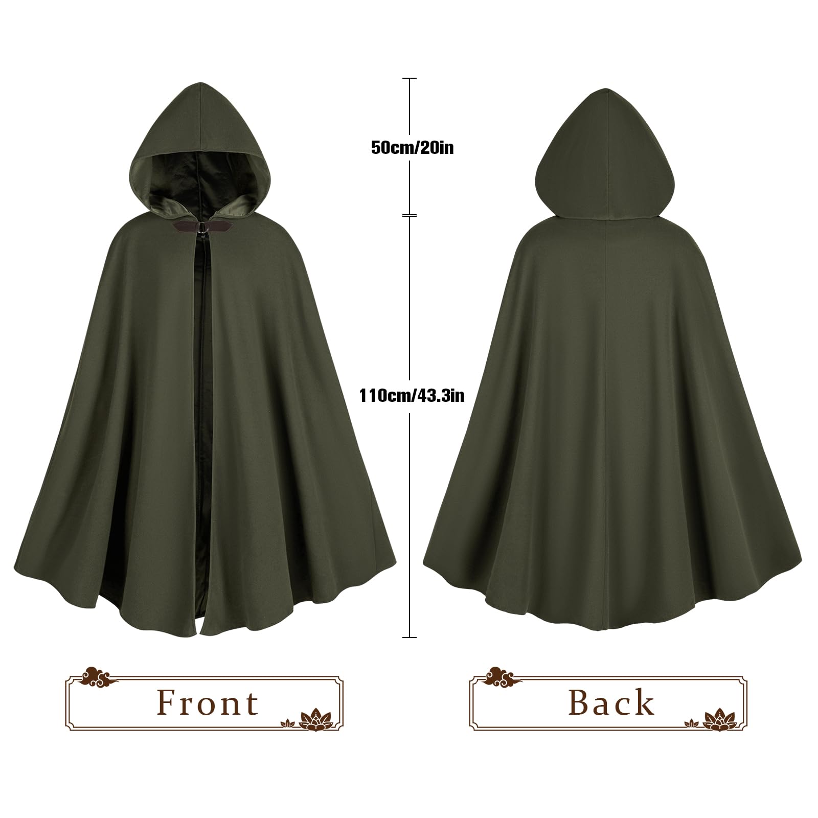 Renaissance Kapuzenmantel Mittelalter Umhang Herren Hexenmantel Gothic Cosplay Cape Halloween Kostüm (Grün)