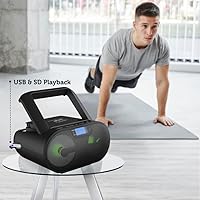 Vista 2 de Riptunes Reproductor de CD portátil Boombox AM FM Radio, Bluetooth, USB, entrada auxiliar, MP3 CD sonido estéreo con refuerzo de graves, luces