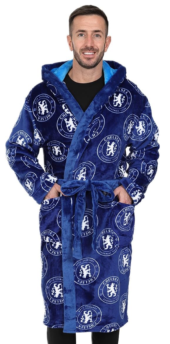 Chelsea Men's Blue Official F.c. Dressing Gown Fleece Hooded Robe (Xx-Large)