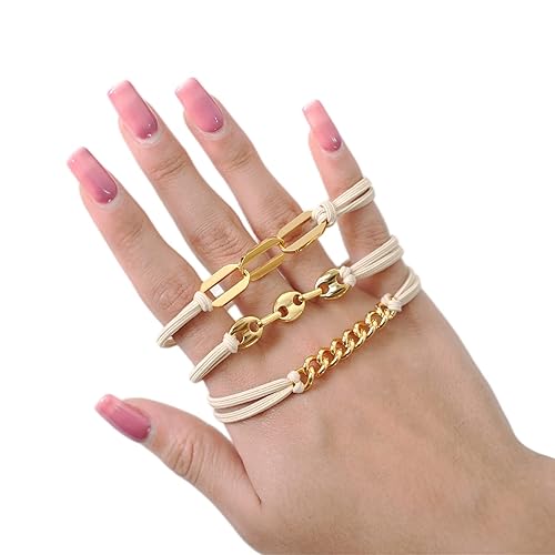 Miniatura 5 de Pulsera con lazos para el cabello para mujer pulsera dorada con cuerda elástica beige accesorios para el cabello grueso para niñas forma oliva