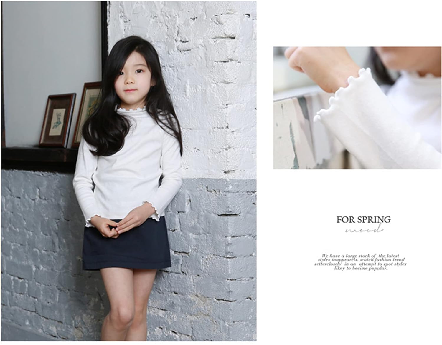 Girls Lettuce Edge Trim Mock Neck Long Sleeve Slim Fit T-Shirt Tops Lightweight Knit Tee - Image 7