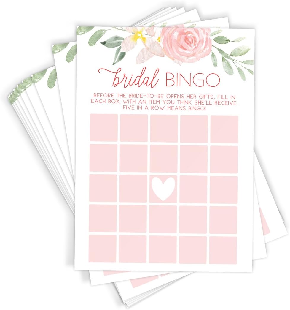 Printed Party Bridal Shower Bingo Game, Floral, 50 Cards : Home & Kitchen