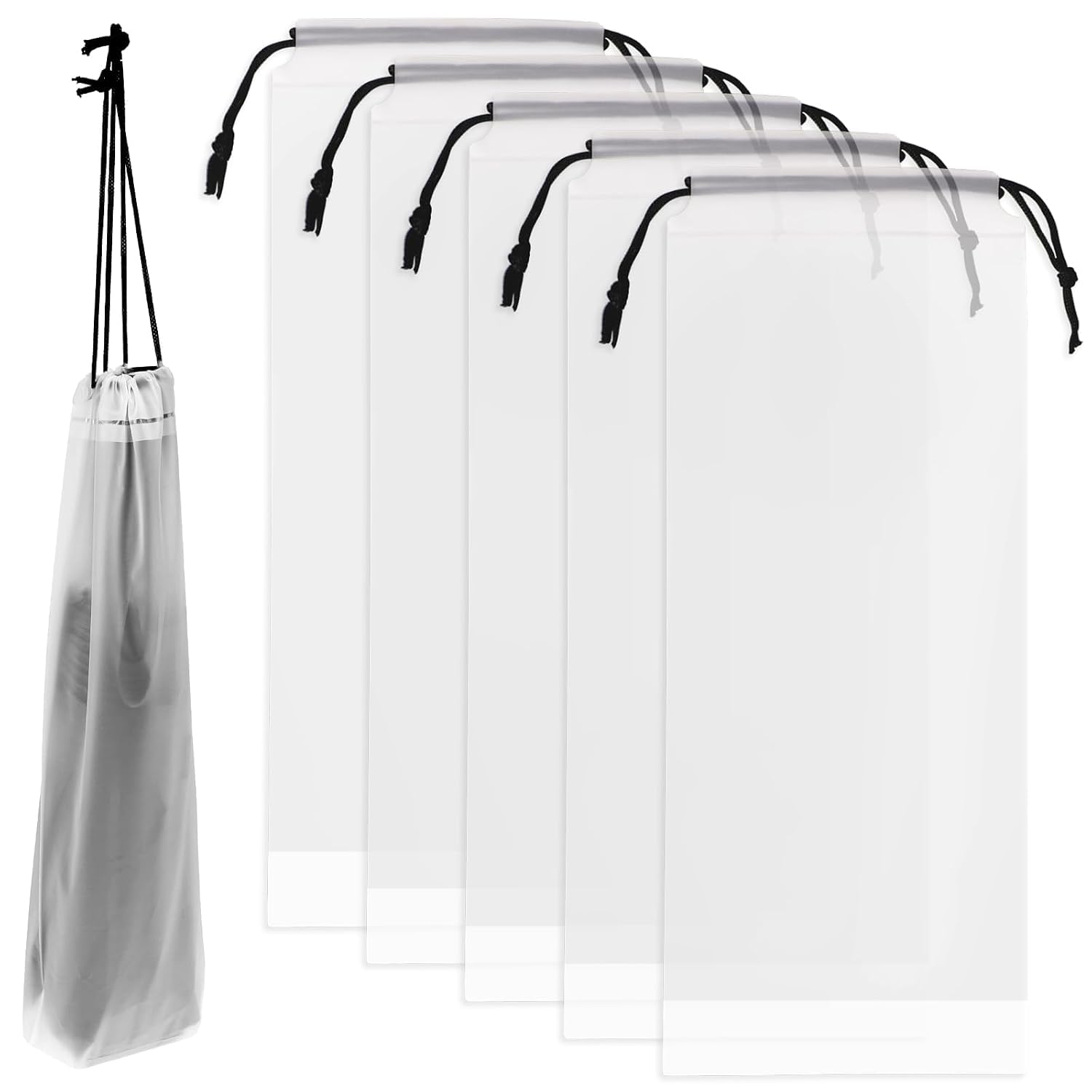 5Pcs Wet Umbrella Bag,Waterproof Storage Bag,Travel Umbrellas Sleeves with Drawstring,Clear Plastic Drawstring Bags for Home Office Outdoor Storage-picture-11