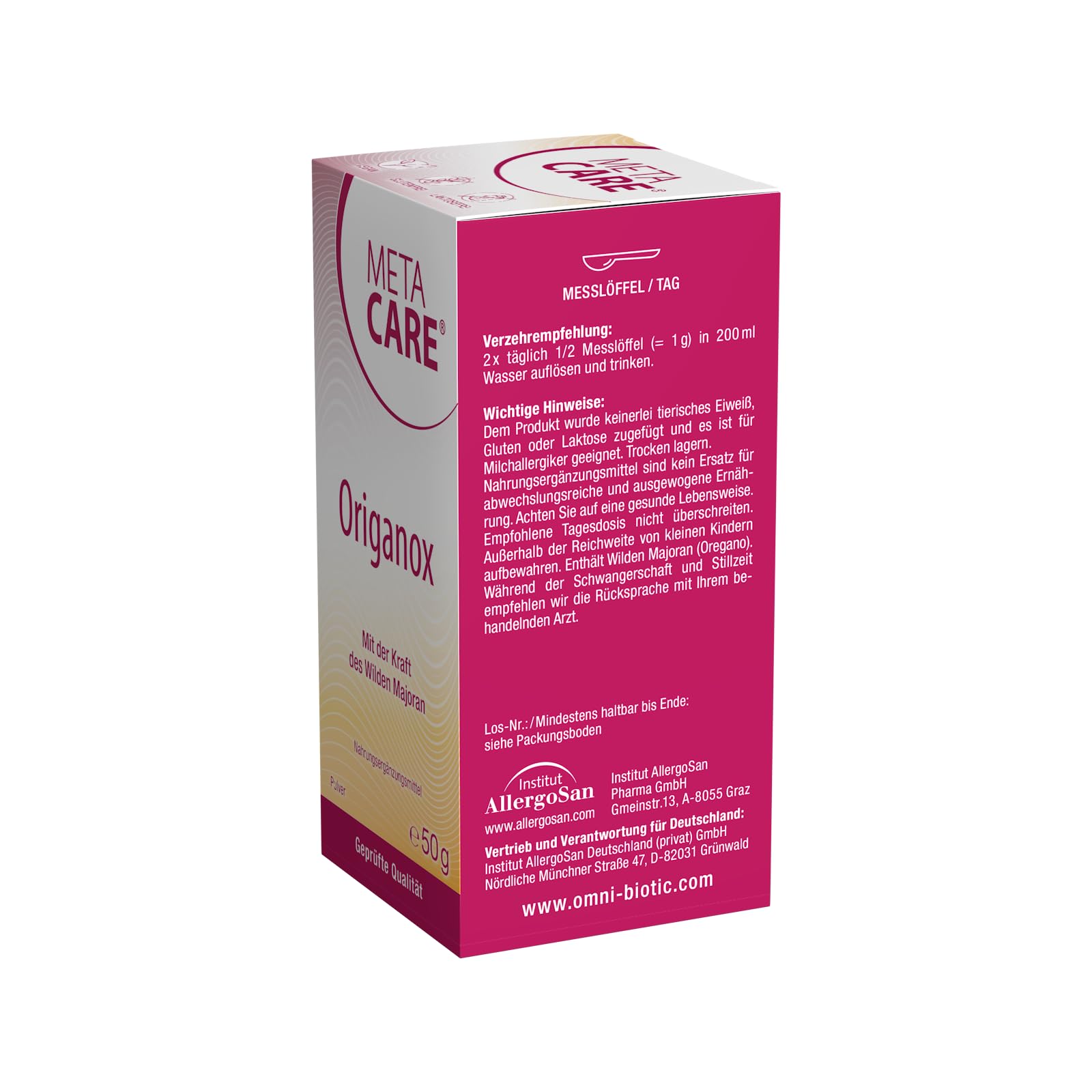 Origanox - Hochwertiger Extrakt aus dem Wilden Majoran - 1000 mg Oreganoblatt-Extrakt pro Portion - Praktische Einnahme dank Pulverform - 50 g