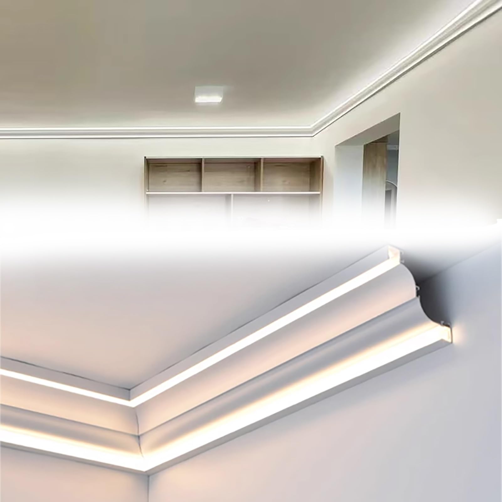 Profili per Strisce LED Illuminazione a Soffitto con Modanatura a Corona, Canale LED, Diffusore Flessibile a Striscia LED con Terminali, Illuminazione a Binario(130cm/4.3ft)