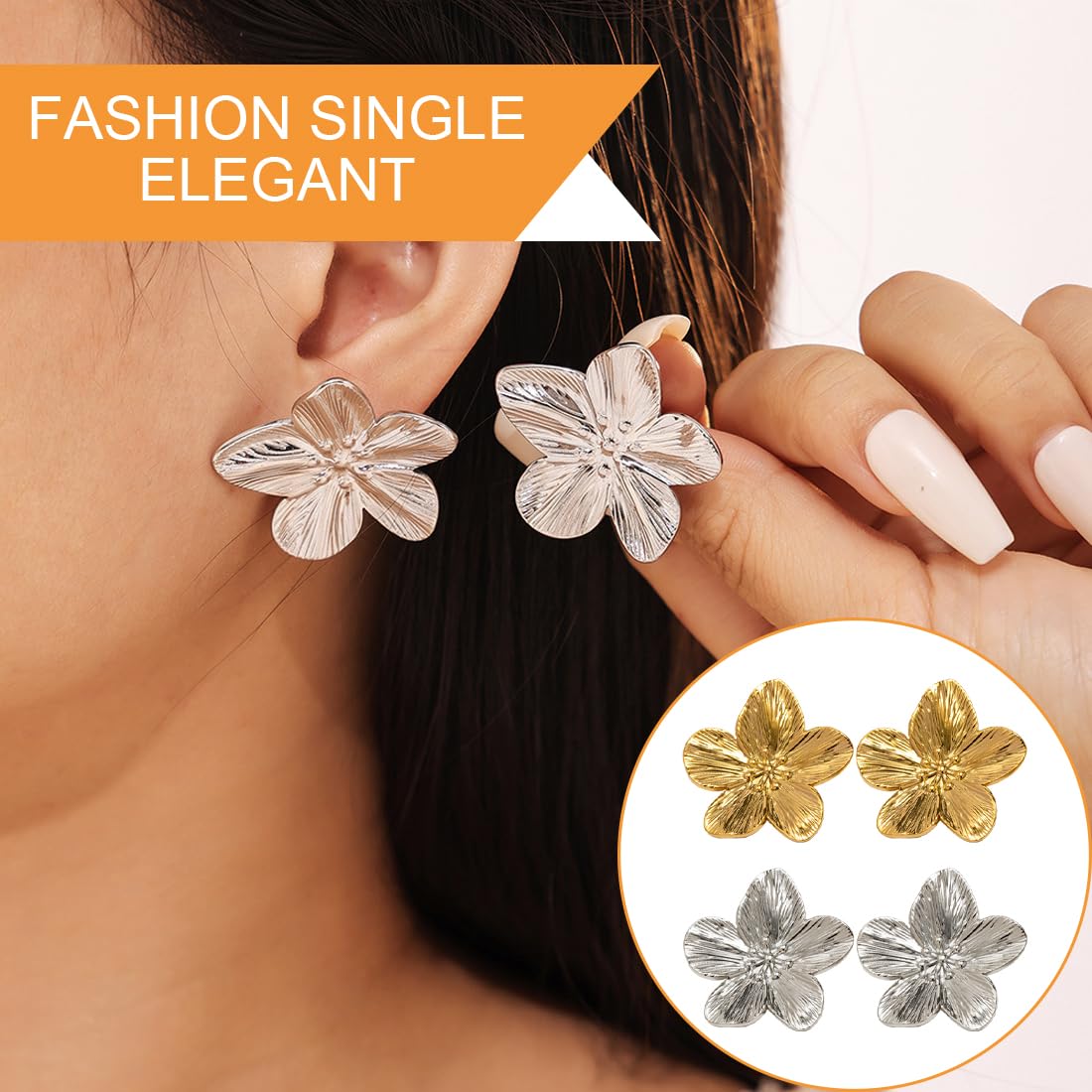 Boucles D'oreilles Longues Carrées Fleuries En Acier Inoxydable - Paire Neuve étiquetée