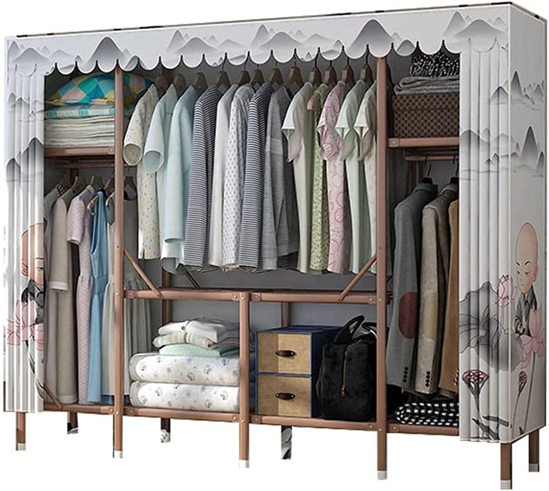 Simple Folding Wardrobe Fabric Wardrobe Rail Locker Partition Porch Shirt Dress Clothes Rail Clothes Rack (Color : A Size : 165 180 45CM)