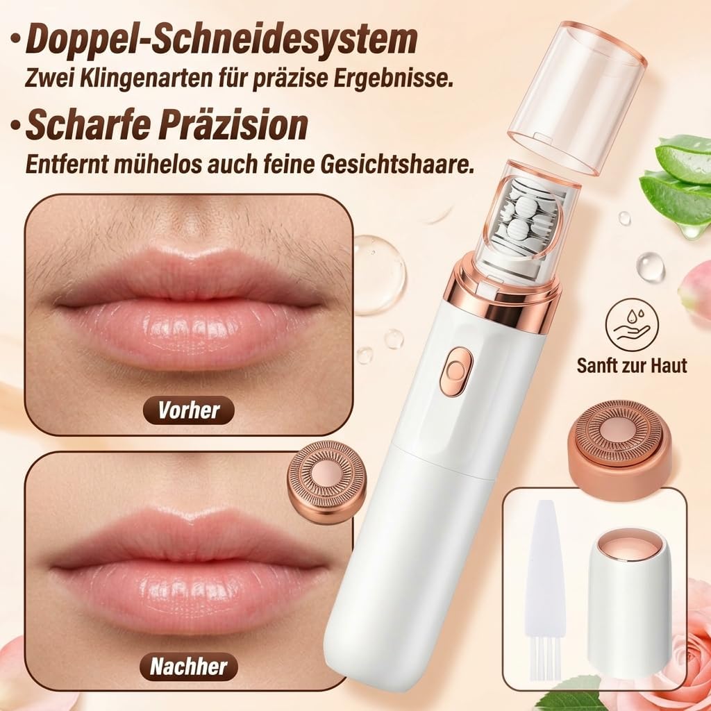 epibella gesichtsepilierer Mini Elektrischer Epilierer Doppelkopf-Rasierer Gesichtshaarentfernung Sanfte Reinigung Pflege Werkzeug (Weiß)