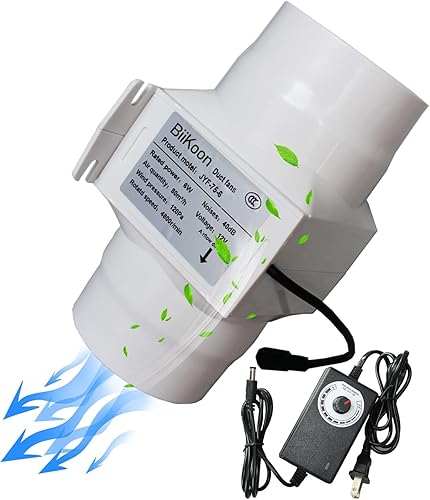Ventilador de conducto en línea de 3 pulgadas, 6 W, 12 V, ventilador de escape con ventilador de ventilación variable ajustable de 11 velocidades,