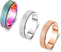 Vista 67 de Titanium Stainless Steel Anxiety Ring for Women Men Fidget Spinner Ring, Size 6-12, Width 6MM, 5-Color: Rose Gold-Rainbow-Silver-Black-Blue